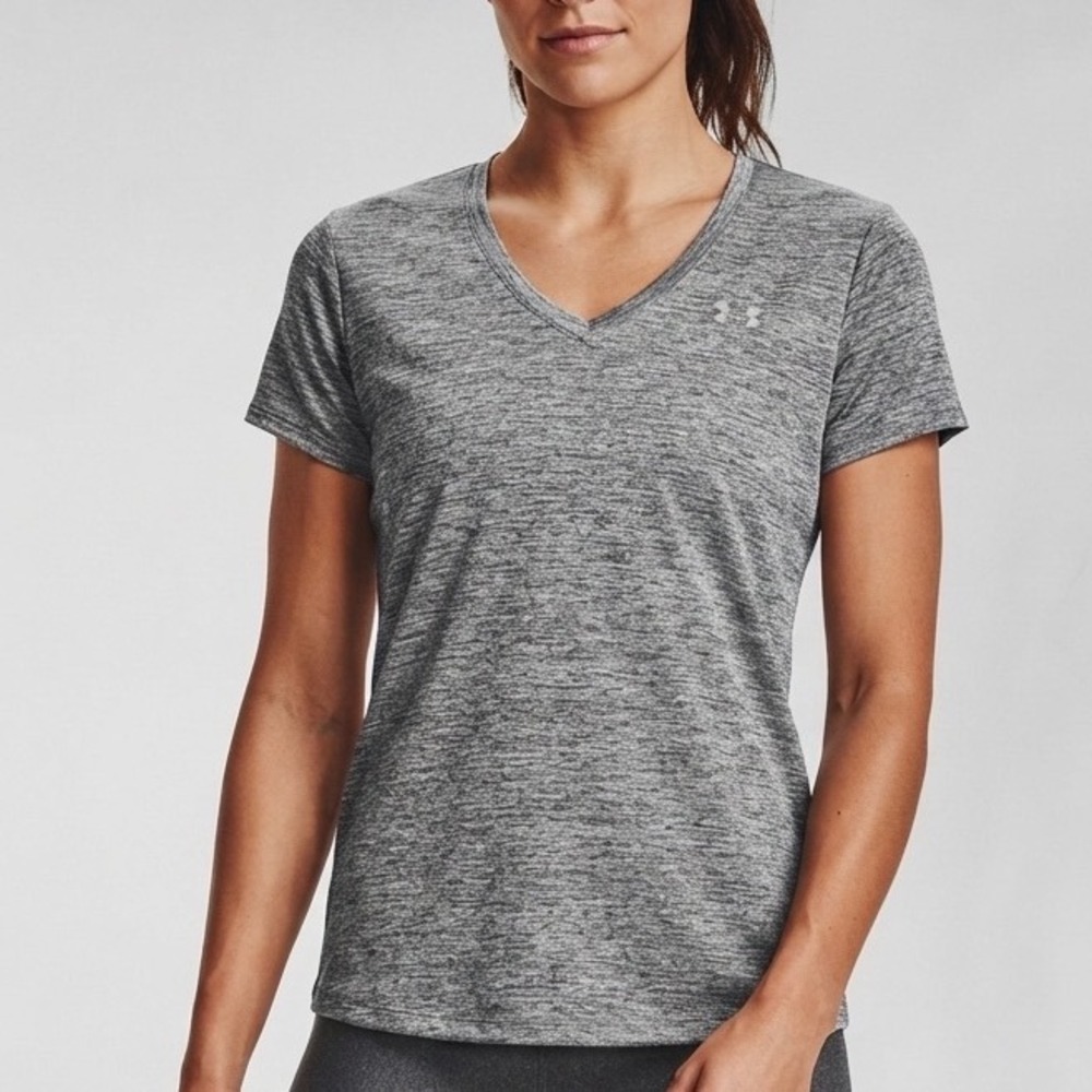 Under Armour HeatGear Grey Space Dye V-Neck Training Shirt Womens 2XL Loose Fit